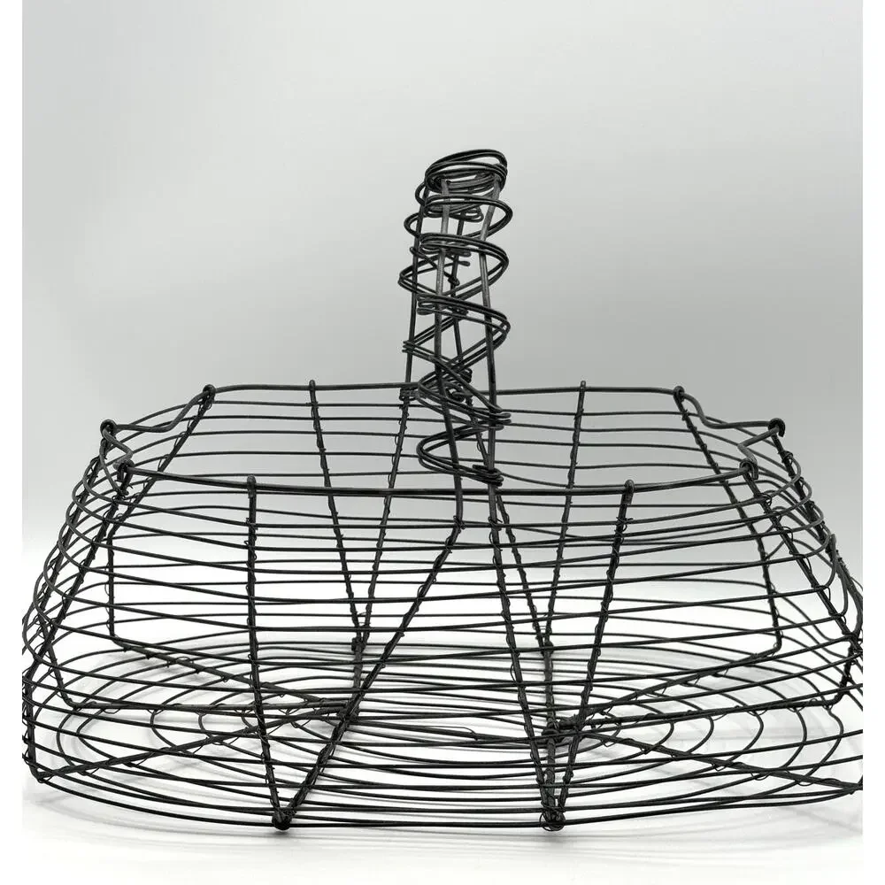 Vintage French Wire Egg Basket Hand Twisted Gathering Container Handle Metal